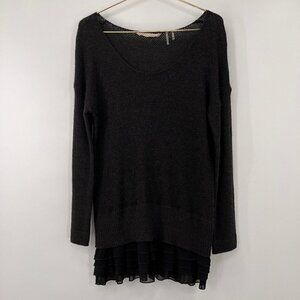 Soft Surroundings Wool Blend Knit Ruffle Black Sweater/Tunic